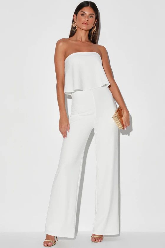 What Lovers Do White Strapless Wide-Leg Jumpsuit | White Jumpsuit | Bride To Be Wedding  | Lulus (US)