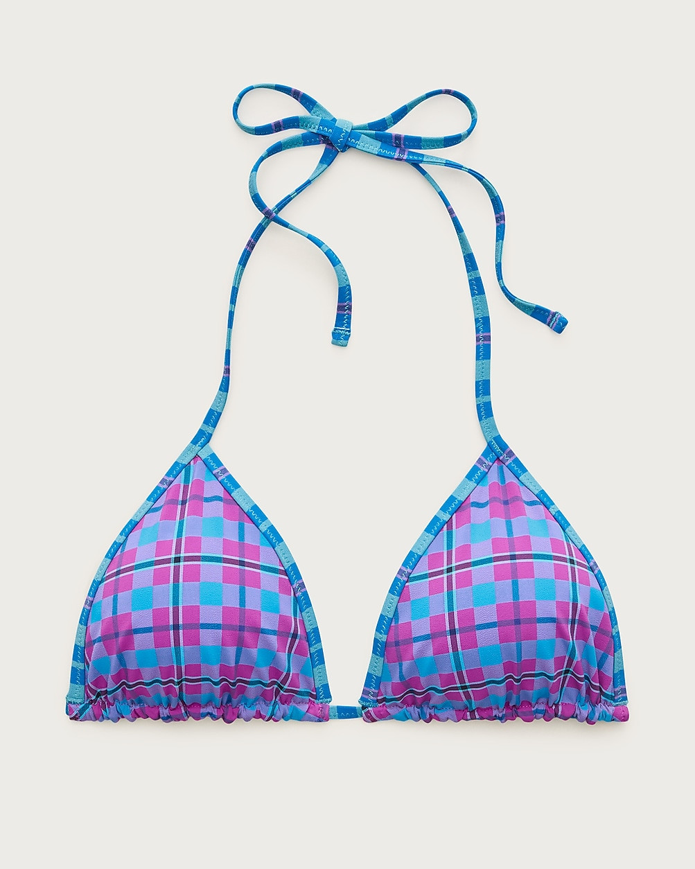 Perfect string bikini top in reversible plaid print | J. Crew US