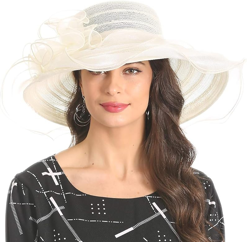Kentucky Derby Church Dress Hat for Women Yellow Fascinator Bridal Tea Party Wedding Hat Wide Bri... | Amazon (US)