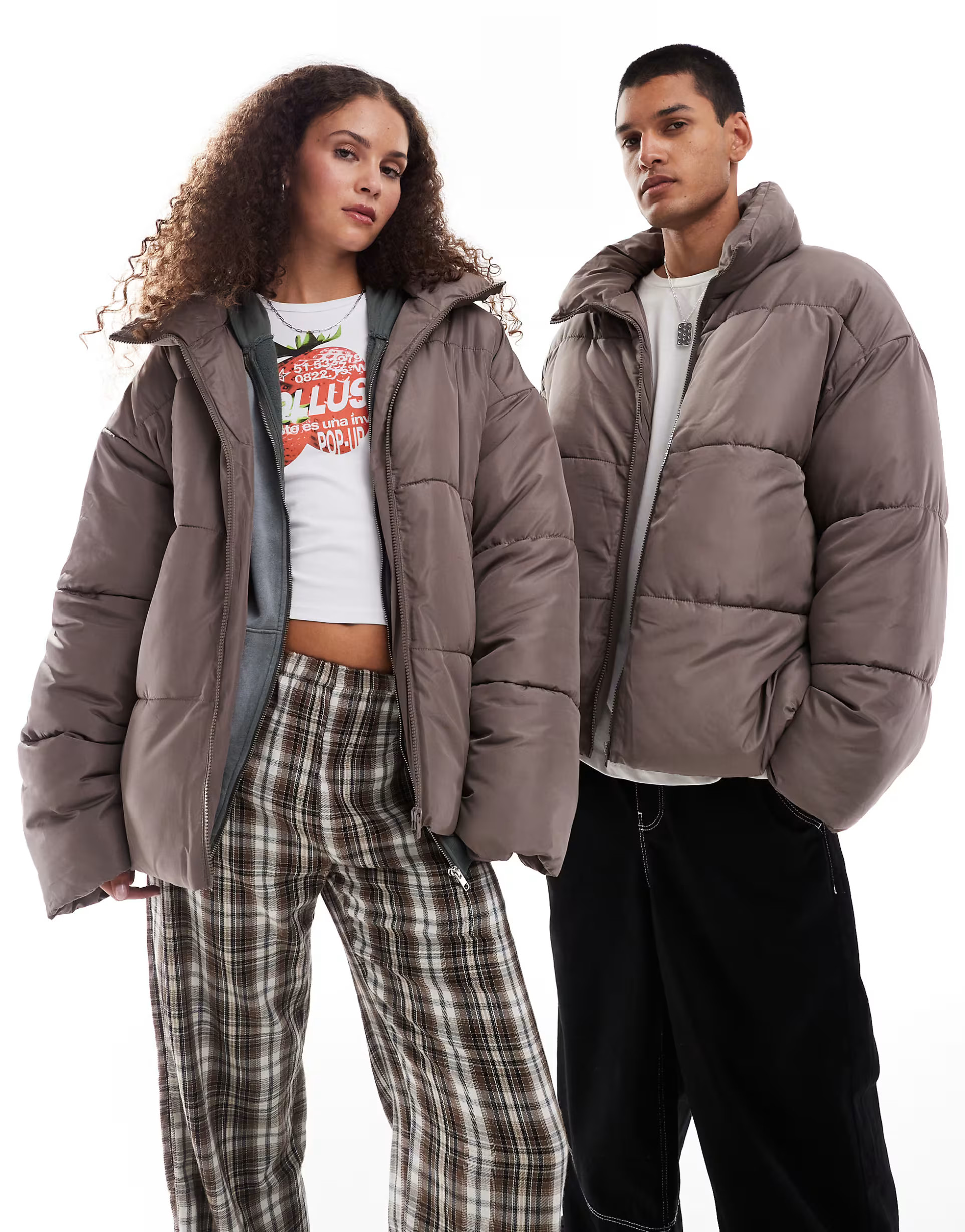 COLLUSION Unisex Puffer Jacket in taupe | ASOS (Global)