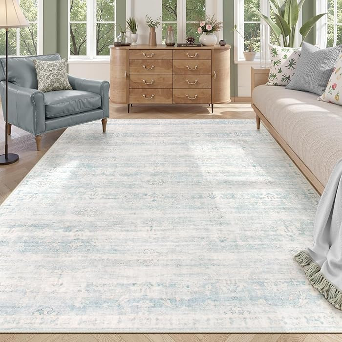 Lahome Blue Rugs for Living Room, 8x10 Distressed Light Blue Area Rugs for Bedroom, Stain Resista... | Amazon (US)