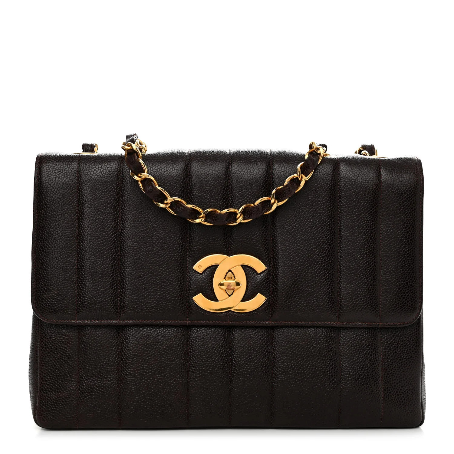 Caviar Vertical Quilted Jumbo Single Flap Brown | FASHIONPHILE (US)