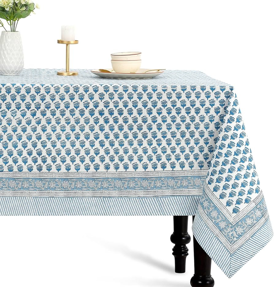 CPC Tablecloth 100% Cotton 60x90 Inch Indian Block Print Rectangle Table Cover, Washable Table Cl... | Amazon (US)
