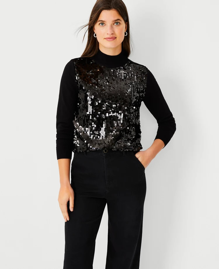 Sequin Front Turtleneck Sweater | Ann Taylor (US)