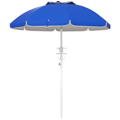 Outsunny 5.7' Portable Beach Umbrella with Tilt, Adjustable Height, 2 Cup Holders & Hooks, UV 40+ Ruffled Outdoor Umbrella with Vented Canopy, Blue | Amazon (US)