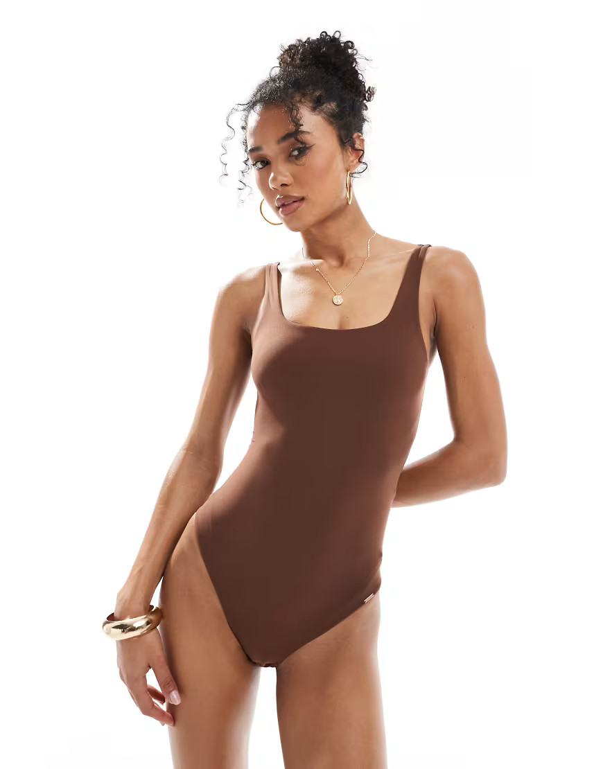 Dorina brushed micro bodysuit in brown | ASOS (Global)