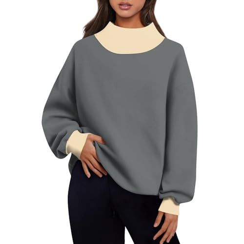 Women'S Fashion Hoodies & Sweatshirts Casual Comfy Mock Neck Fall Sweatshirts For Women Cotton Soft Cotton Long Sleeve Mock Turtleneck Pullover Sweaters Tops Pullover Sweaters Gray L | Amazon (US)