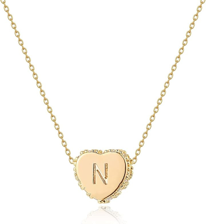 Tiny Gold Initial Heart Necklace-14K Gold Filled Handmade Dainty Personalized Letter Heart Choker Ne | Amazon (US)