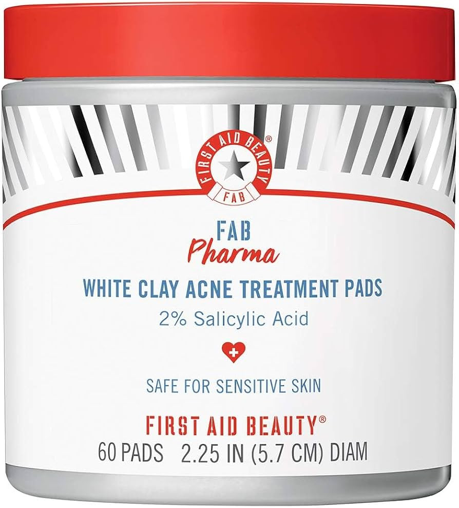 First Aid Beauty FAB Pharma White Clay Almohadillas de tratamiento para acné ácido salicílico ... | Amazon (US)