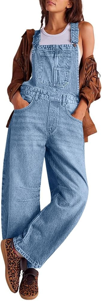 utcoco Womens Denim Overalls Loose Fit Barrel Leg Adjustable Strap Hip Hop Jean Jumpsuits | Amazon (US)