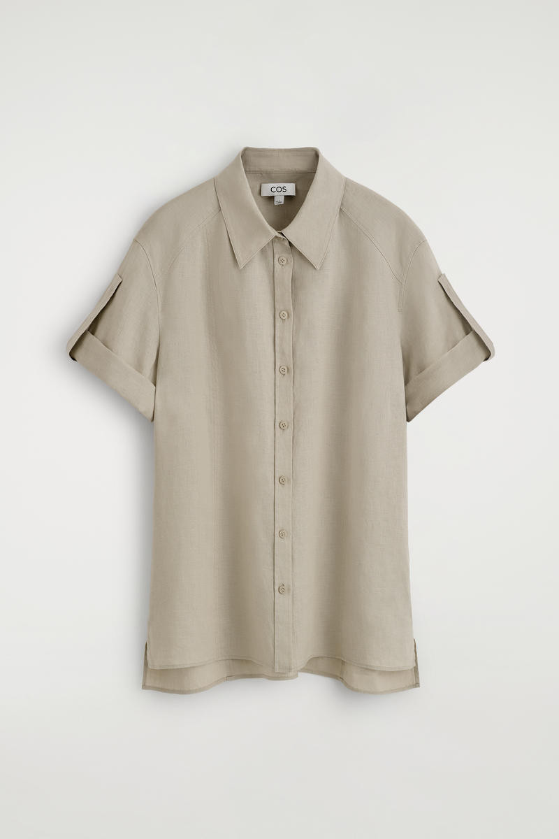 Folded-Sleeve Linen Shirt in Beige | COS (US)