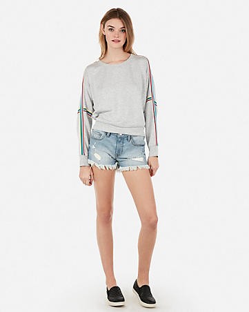 low rise light wash distressed denim shorts | Express
