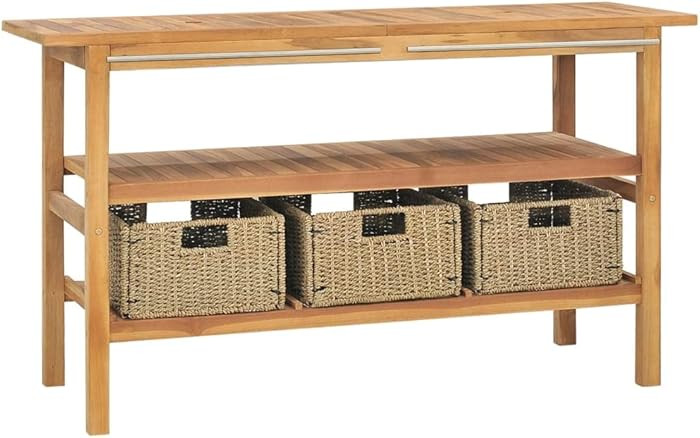 Bathroom Vanity Cabinet, Solid Teak Wood Storage Organizer with 3 Seagrass Baskets, 52-Inch Frees... | Amazon (US)