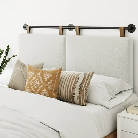 Nathan James Charlie Wall Mount Padded Headboard Adjustable Height with Black Metal Rail for Queen S | Walmart (US)