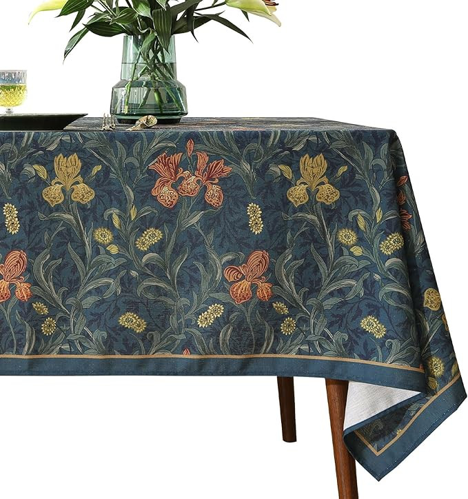 patdrea Designer Vintage Dark Blue Linen Square Tablecloth,French Rustic Floral Pattern Tableclot... | Amazon (US)