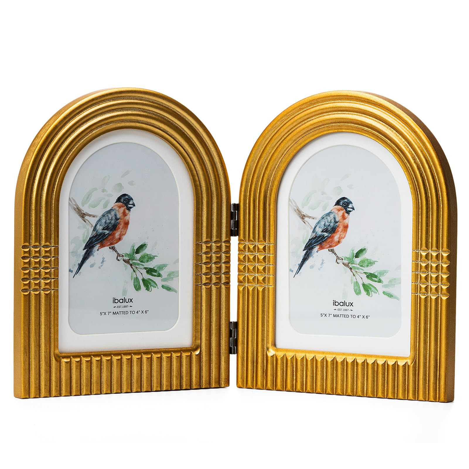 5x7 Double Hinged Picture Frame, Arched Photo Frame, Engineered Wood with Real Glass, Matted to 4... | Amazon (US)