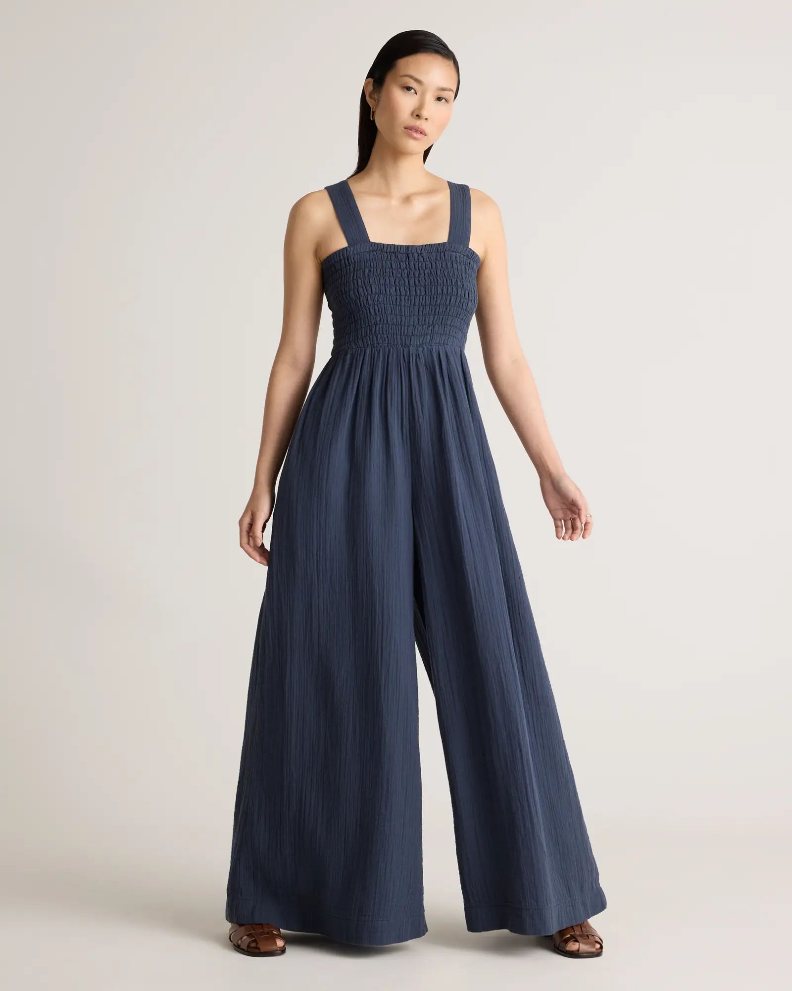 100% Organic Cotton Gauze Smocked Wide Leg Jumpsuit | Quince