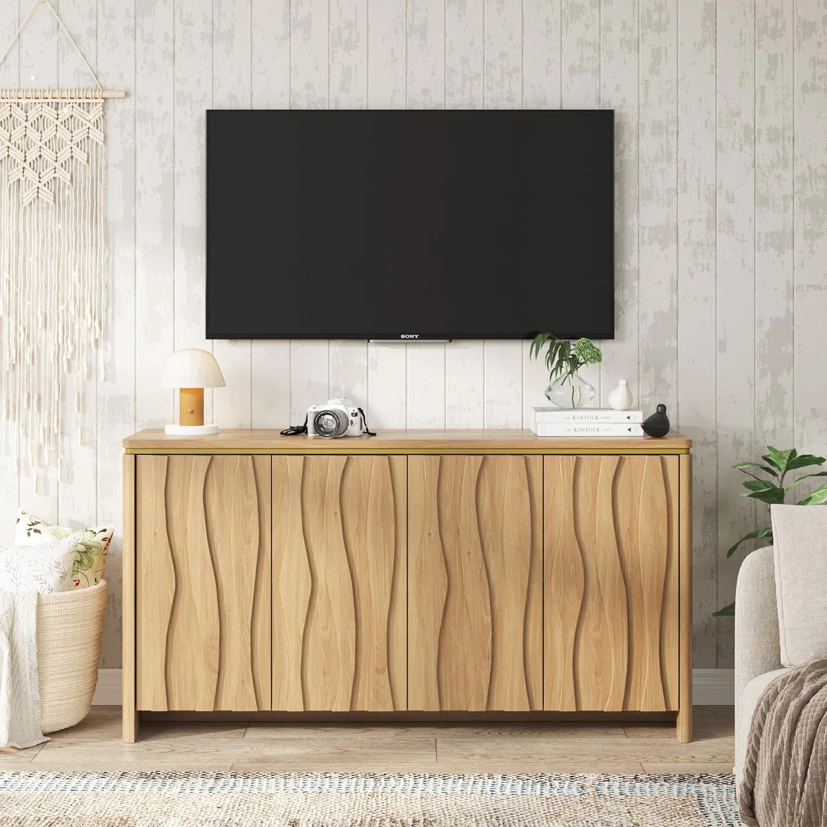 Accent Sideboard Buffet Wooden Credenza Storage Cabinet With 4 Doors | Wayfair North America