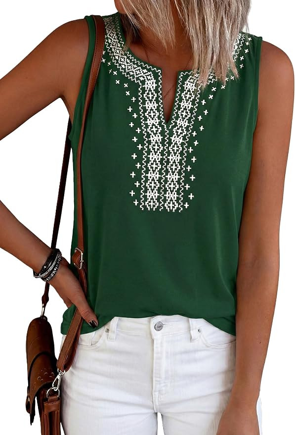 PRETTYGARDEN Womens Tank Tops 2026 Summer Causal V Neck Sleeveless Shirts Floral Print Embroidere... | Amazon (US)