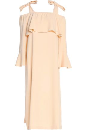 Ganni Woman Cold-shoulder Crepe Dress Beige Size 42 | The Outnet US