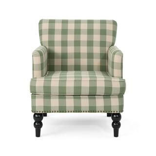 Noble House Harrison Green Checkerboard Fabric Club Chair with Stud Accents 42698 | The Home Depot