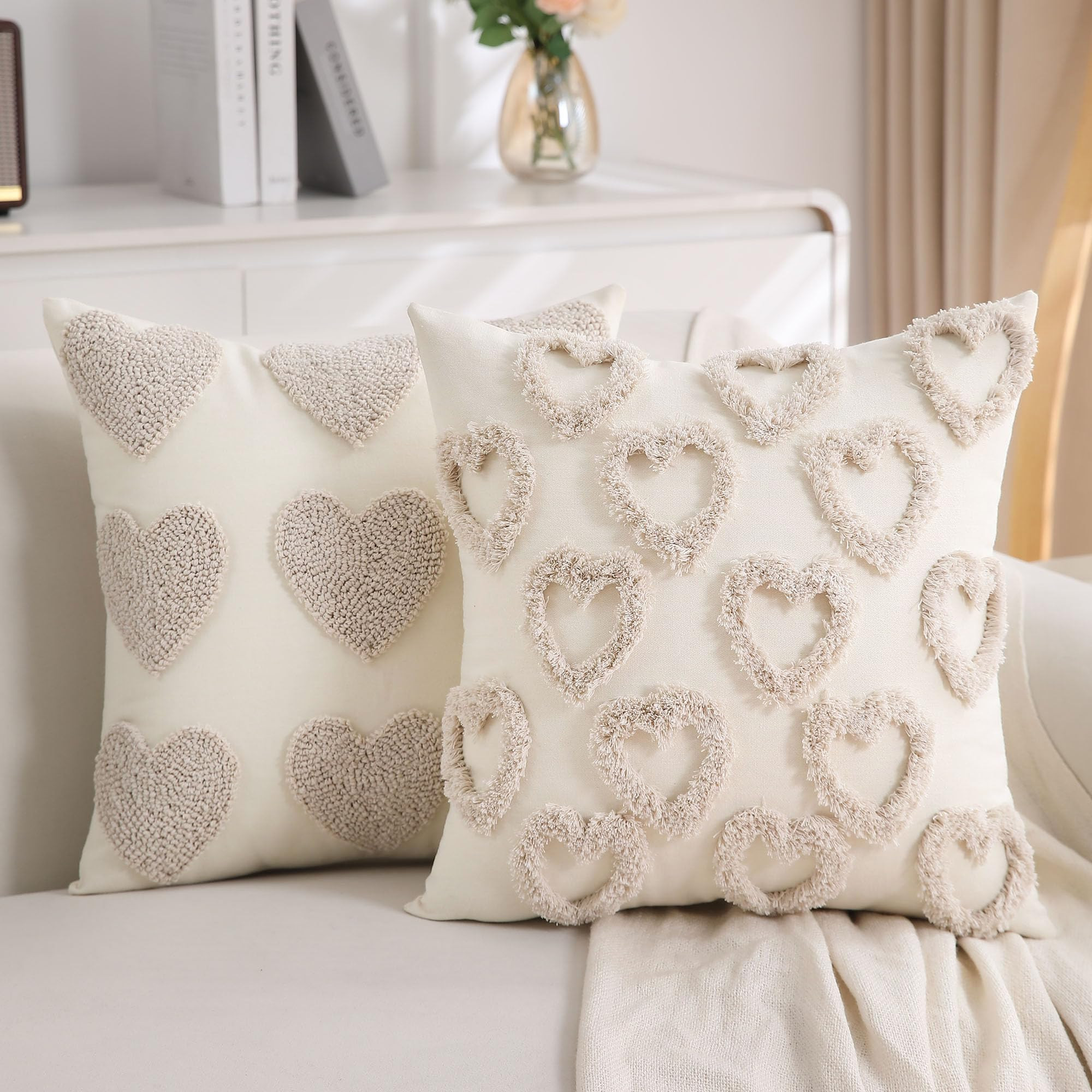 KOOLIFE Heart Love Cute Beige Valentines Throw Pillow Covers 18x18 Inch Set of 2 Valentines Day P... | Amazon (US)