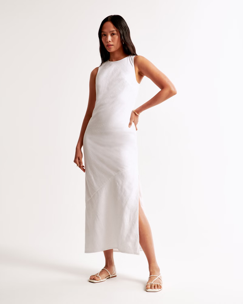 High-Neck Linen-Blend Maxi Dress | Abercrombie & Fitch (US)