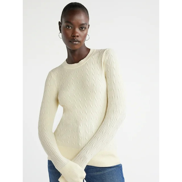 Free Assembly Women’s Cable Knit Crewneck Sweater, Midweight, Sizes XS-XXXL | Walmart (US)