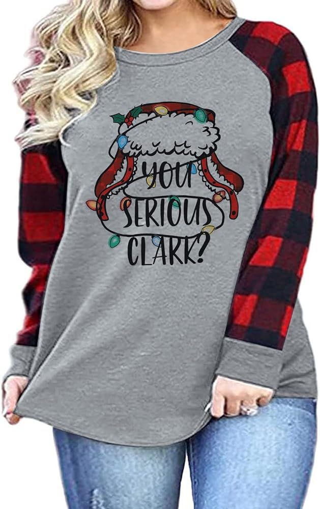 Plus Size Women Christmas Shirts You Serious Clark Shirt Christmas Buffalo Plaid Shirts Long Slee... | Amazon (US)