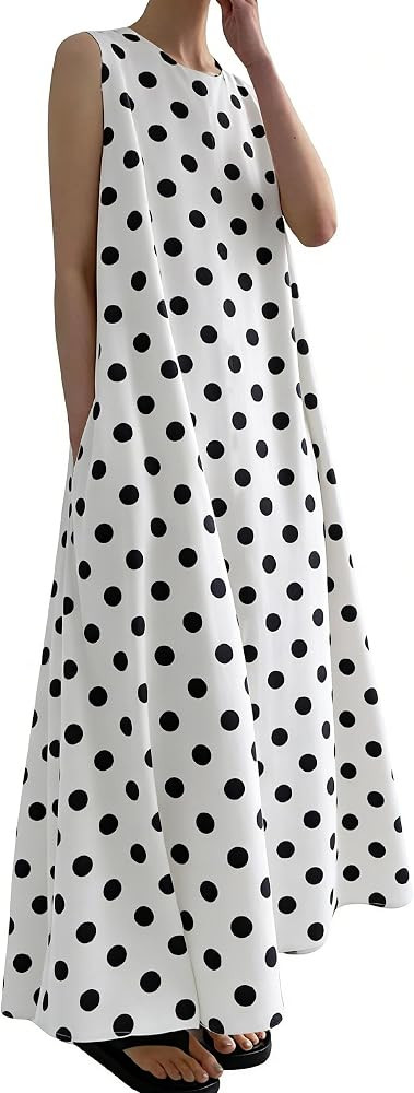CHARTOU Women Casual Cotton Linen Sleeveless Maxi Dress Ruffle Shift Dress Flowy Beach Summer Lon... | Amazon (US)