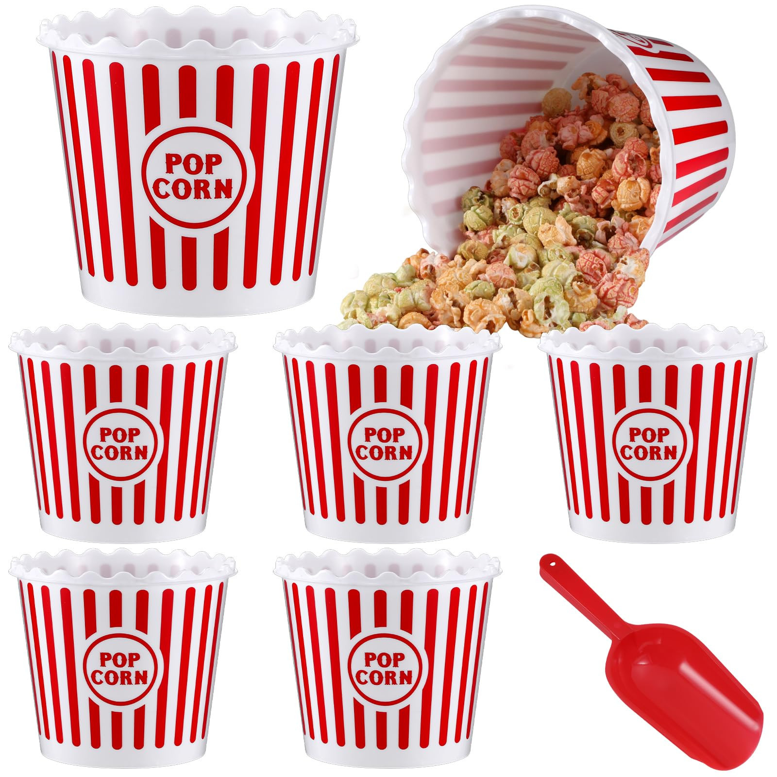 Roshtia 6 Pieces Plastic Popcorn Containers Reusable Buckets 75 oz Popcorn Boxes Bowl with Scoop ... | Amazon (US)