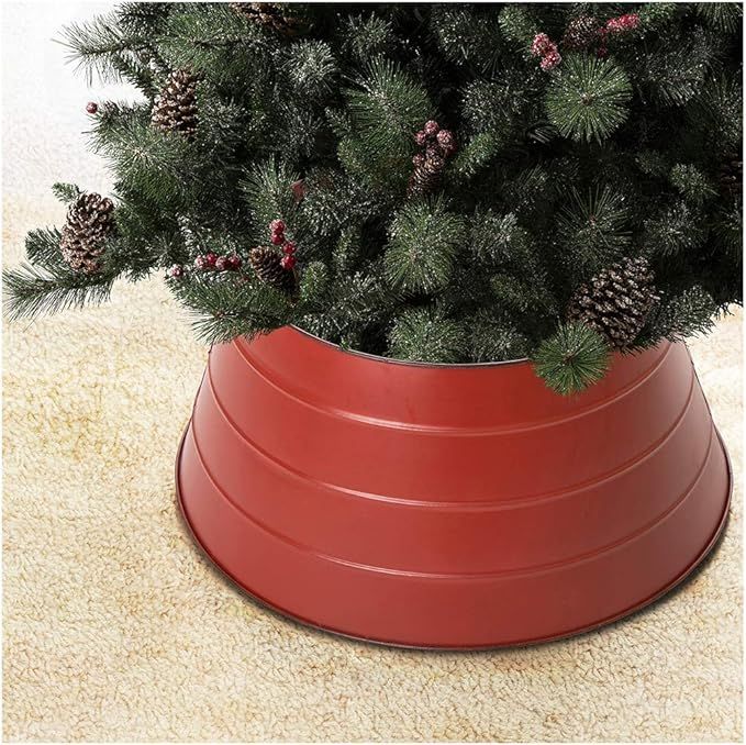 Glitzhome Painted Red Metal Tree Collar Christmas Tree Skirt Xmas Decortions 22" D | Amazon (US)