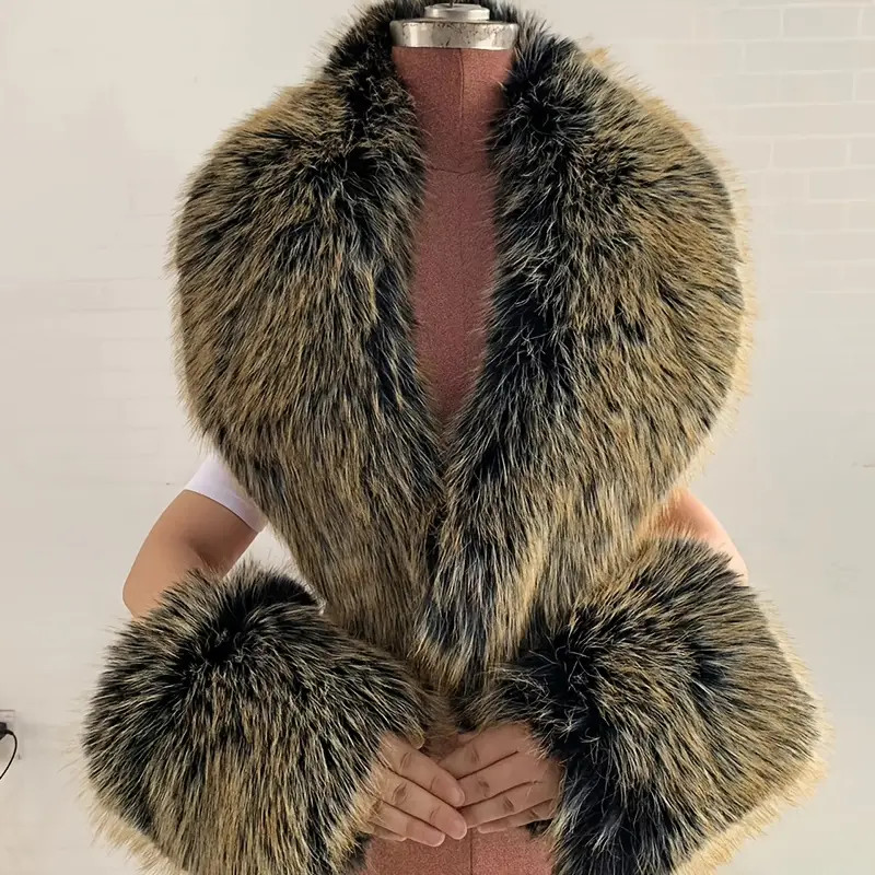 Faux Fur Collar Scarf Cuffs Set Autumn Winter Down Jacket - Temu | Temu Affiliate Program