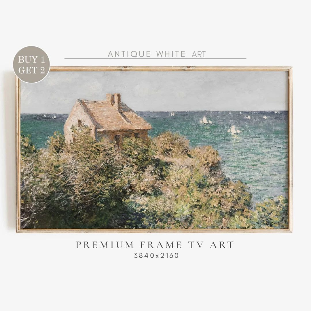 Summer Frame TV Art, Monet's Coastal Landscape, Vintage Cottage Wall Decor, Country Seaside Paint... | Etsy (US)