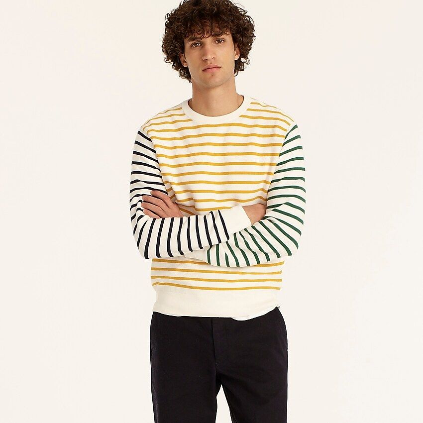 Cotton garter-stitch crewneck sweater in block stripe | J.Crew US