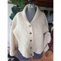 Paul James Merino Wool Women's Cream Twisted Cable Button Up Cardigan Size L/Large. Free Shipping | Etsy (US)