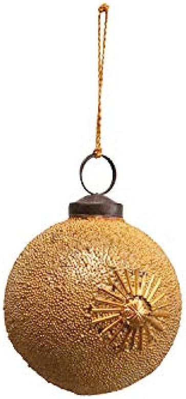 Creative Co-Op 3" Round Glass Ball Ornament w/ Seed Beads & Sunburst, Gold Finish | Amazon (US)
