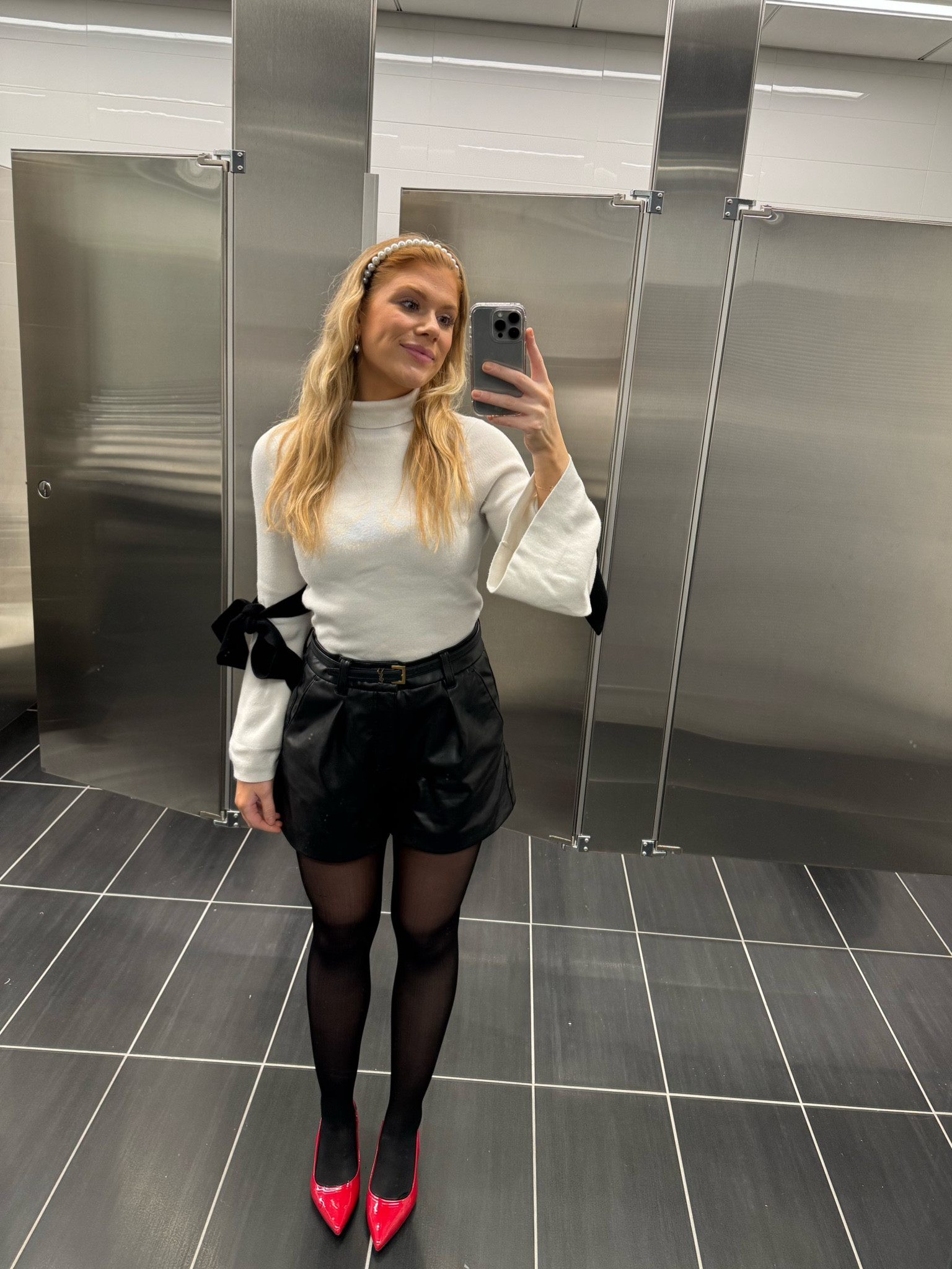 I paired my red sling backs with a cream bow tie sweater!

#LTKstyletip #LTKbeauty #LTKworkwear