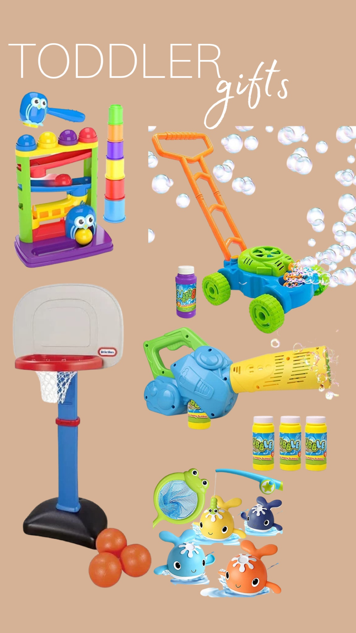 Toddler gifts, Toddler gift ideas, toddler basketball goal, bath toys, bubble blower, bubble lawn mower, toddler Christmas gifts, toddler gift guide

#LTKkids #LTKHoliday #LTKCyberweek
