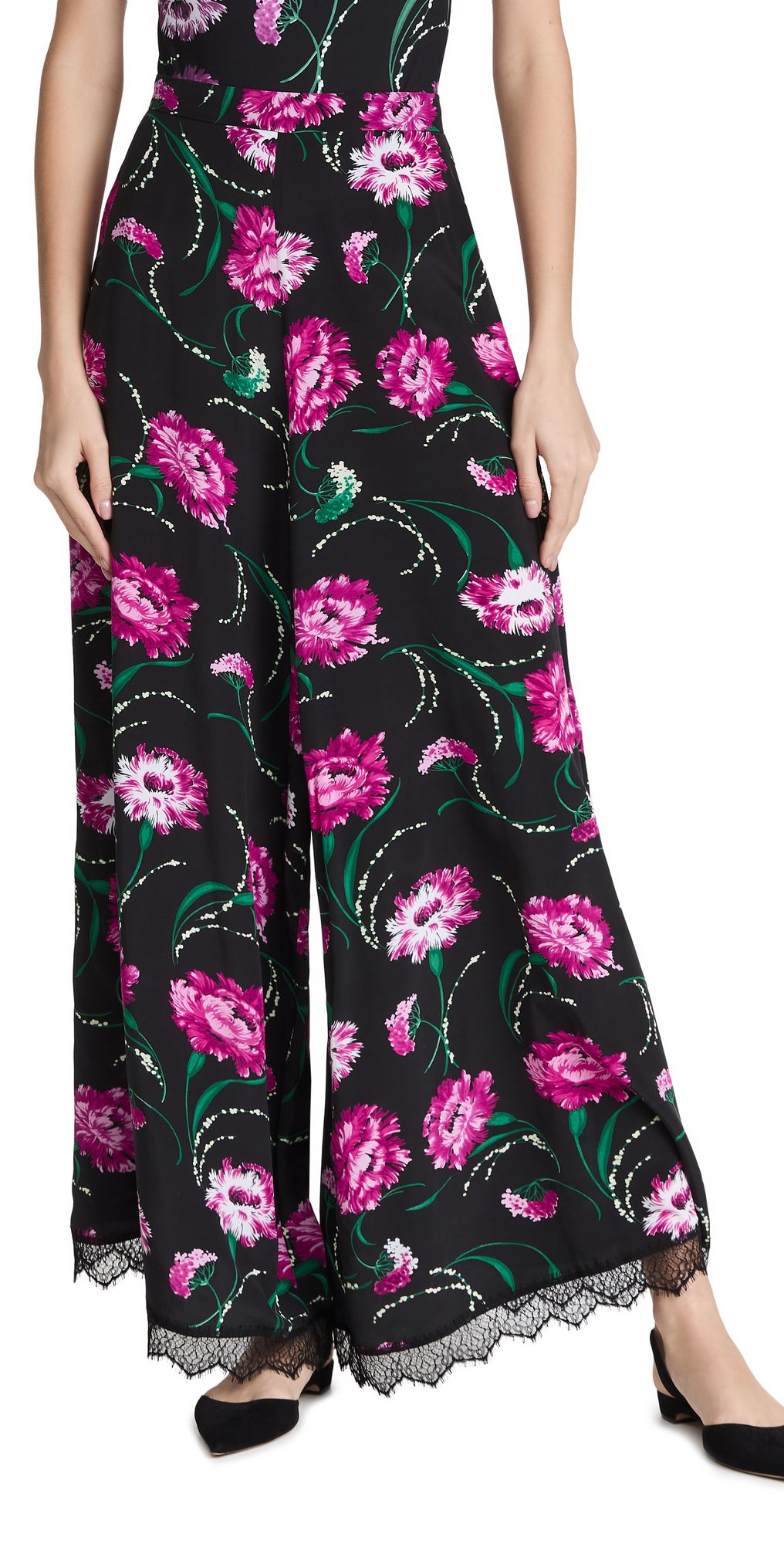 Rodarte Silk Floral Print Pants with Lace Detailing | Shopbop