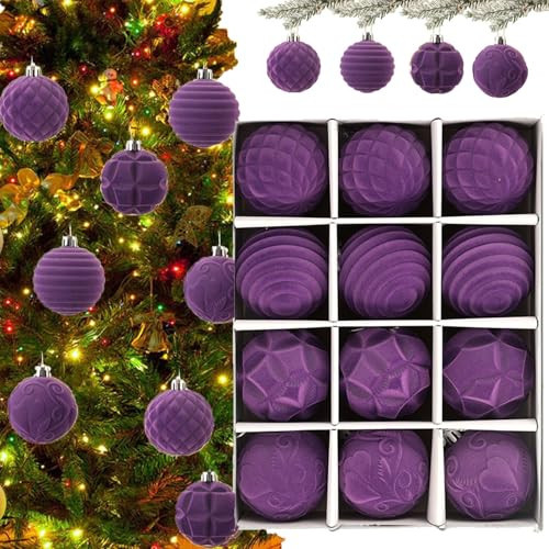 12Pcs Velvet Christmas Balls Christmas Tree Decorations, Velvet Ornaments for Christmas Tree, Velvet Christmas Ornaments Balls, 2.4 Inch Velvet Christmas Ornaments (Purple) | Amazon (US)