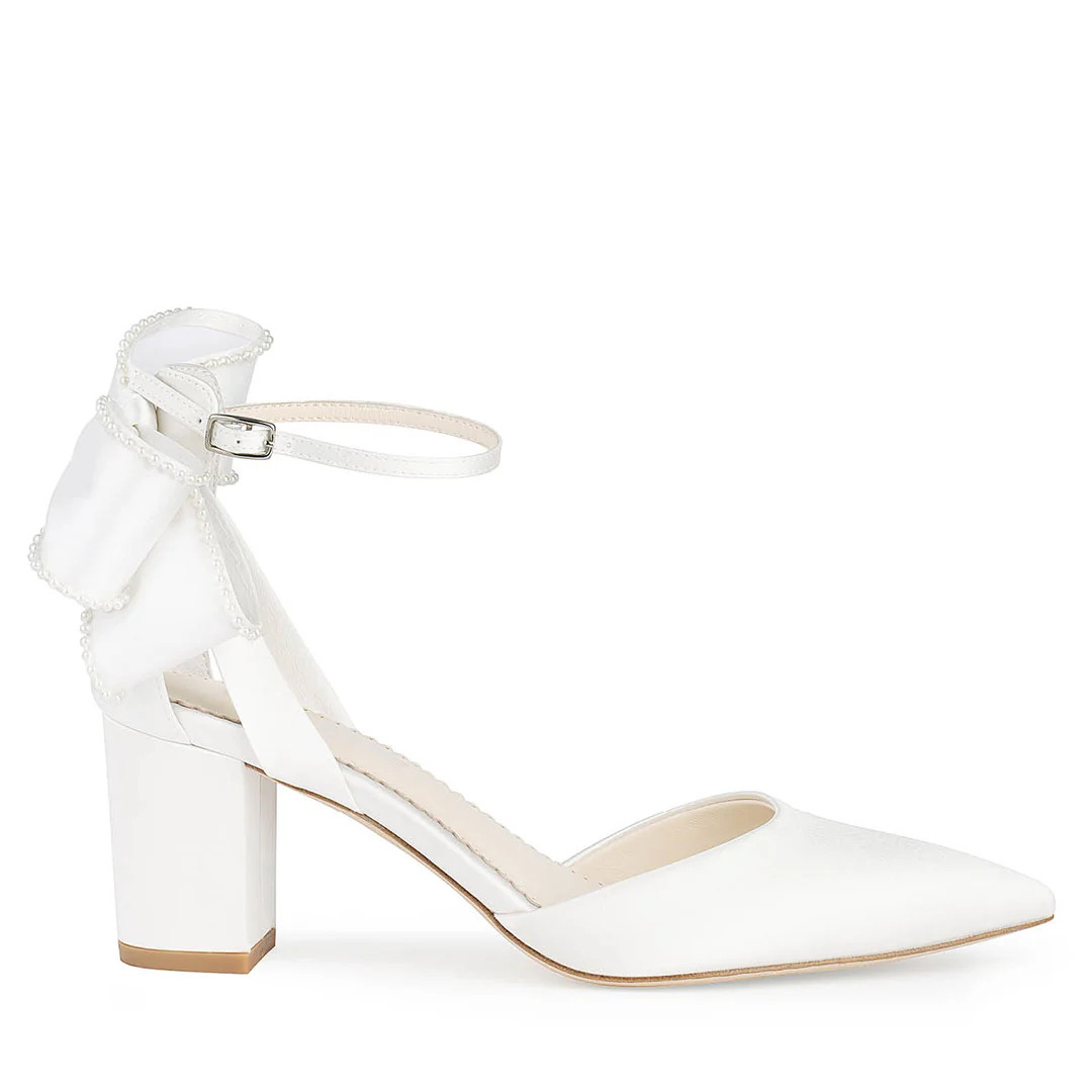 2.5-Inch Pearl Bow Block Heel | Bella Belle Shoes