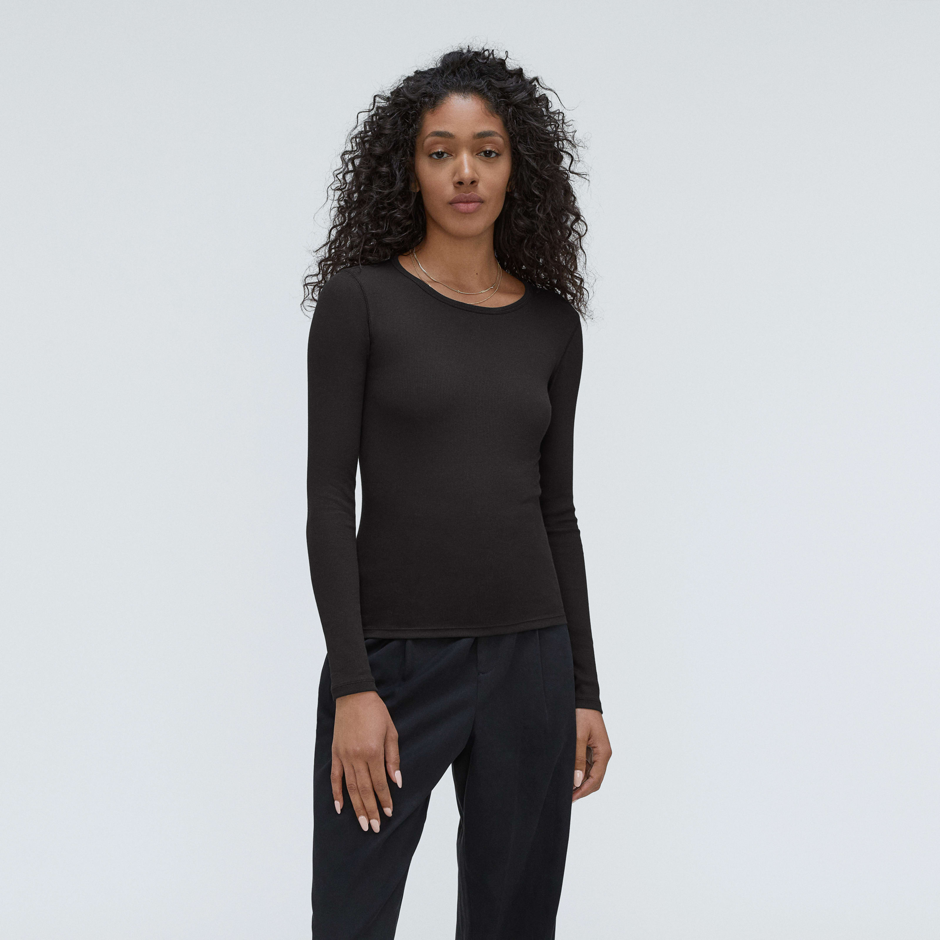 Women's Luxe Rib Long-Sleeve Crew Sweater by Everlane in Black, Size L | Everlane