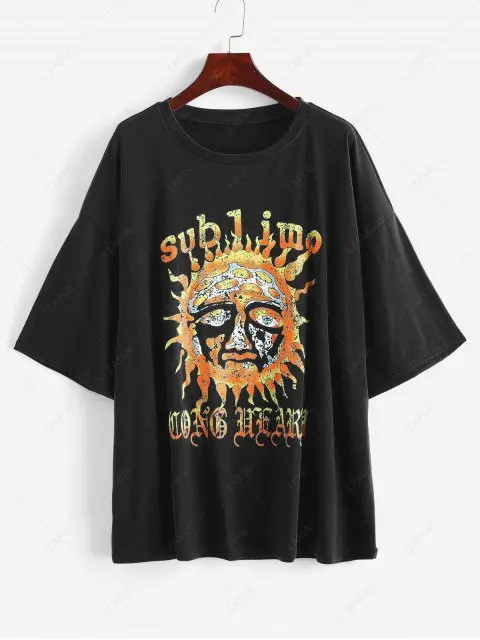 Sun Print Loose Longline Tee | ZAFUL (Global)