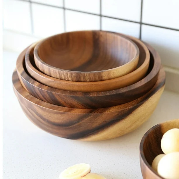 Windfall International Finished Footed Serving Bowls for Fruits or Salads, Household Round Wooden... | Walmart (US)