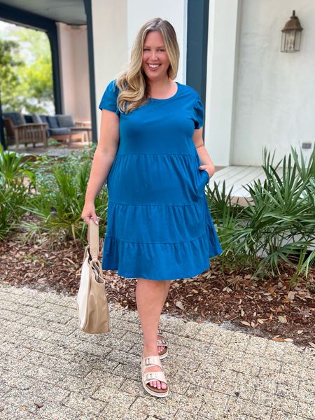 My new favorite time and tru tshirt dress!!! Absolutely love!! I’m wearing the xxl and it fits like a true 2x in my opinion! Looove these neutral platform sandals - I think they’re so comfortable! This neutral handbag is so chic! 

#LTKtravel #LTKunder50 #LTKcurves