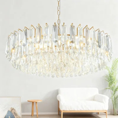 3-Tier Gold Crystal Chandelier With 12 Lights, Adjustable Height Modern Pendant Light Fixture For Dining Room Living Room Foyer, Dimmable Ceiling Ligh | Wayfair North America