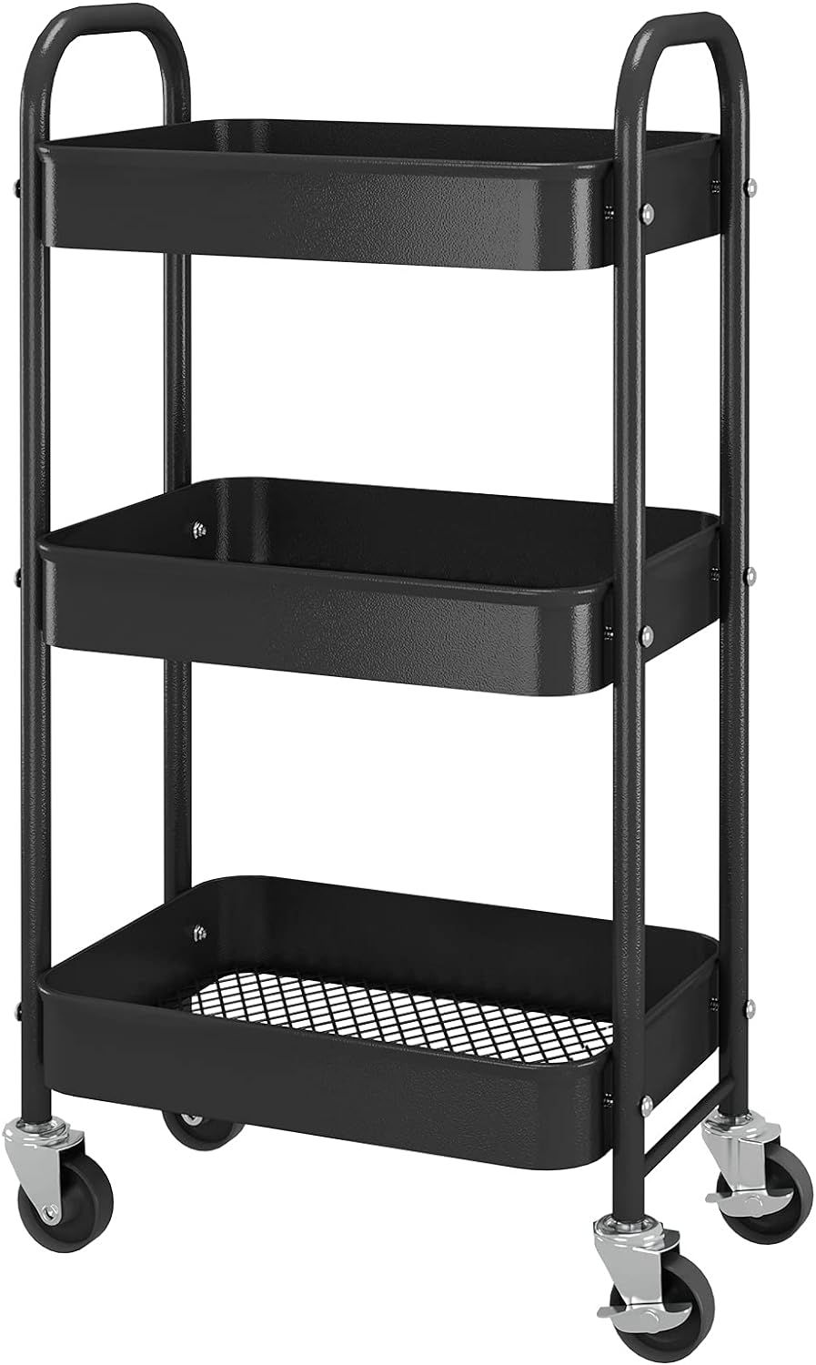 Simple Trending 3-Tier Heavy Duty Metal Utility Rolling Storage Cart with Lockable Wheels, Black | Amazon (US)