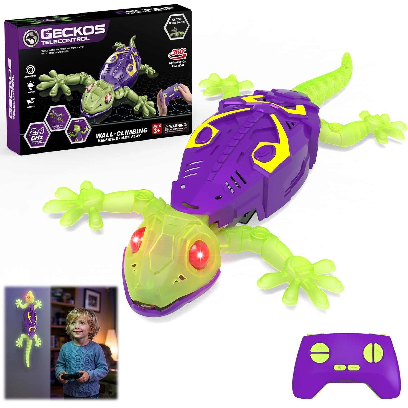 Wall Climbing Gecko, Glow in The Dark Lizard, Rc Toys for Kids,Wall Crawler Robot Geckos,Fun Kids... | Amazon (US)