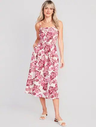 Waist-Defined Floral Linen-Blend Smocked Midi Cami Dress for Women | Old Navy (US)
